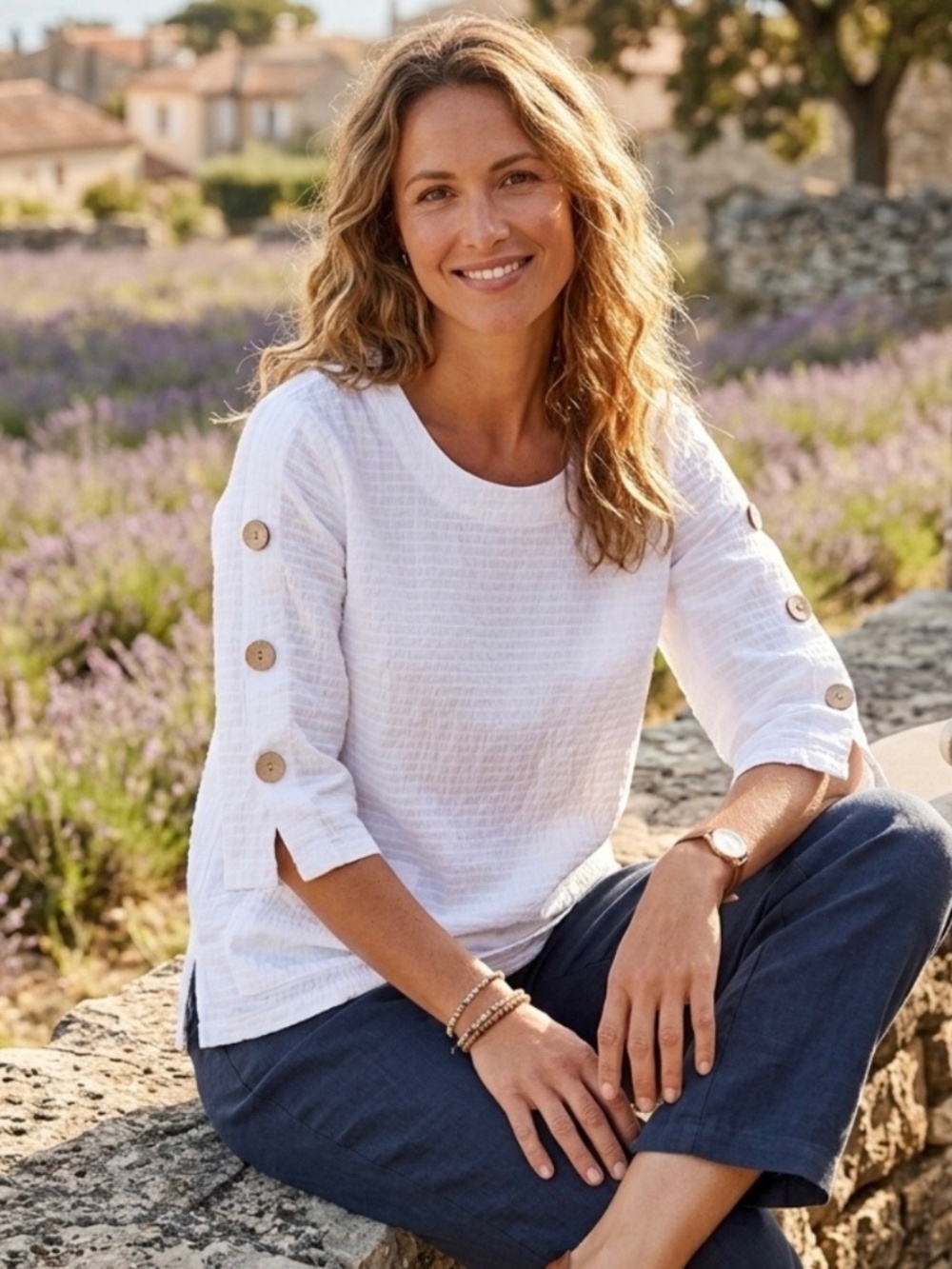 Focus Casual Life Crinkle Cotton Tunic Lagenlook Boho Artsy Wide Neck White S